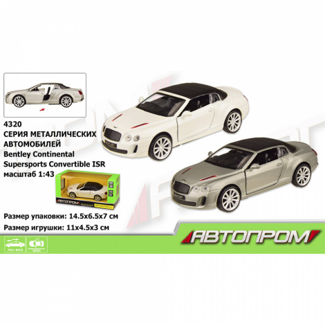 Машина метал 4320 "АВТОПРОМ" 1:43 BENTLEY, 2 кольори, відчиняються двері, в коробці 14,5*6,5*7см