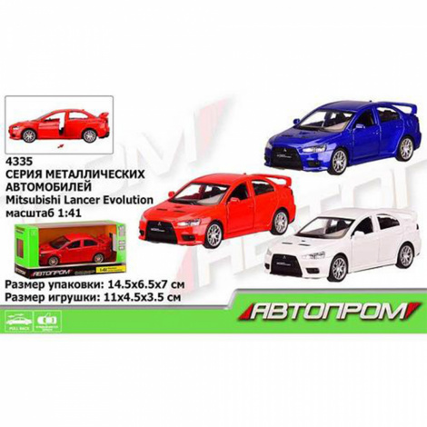 Машина металл 4335 "АВТОПРОМ" 1:41 Mitsubishi-lancer-evolution,3 цвета, открываются двери