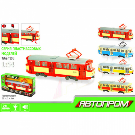 Трамвай инерционная 9708ABCD АВТОПРОМ, батарейки, свет, звук