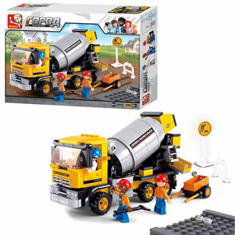 Конструктор SLUBAN M38-B0550 бетонозмішувач, тачка, фігурки, 296 деталей, в коробці