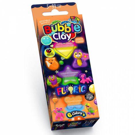 Креативна творчість "BUBBLE CLAY "FLUORIC" 6 кольорів укр. Danko toys BBC-FL-6-01U,02U