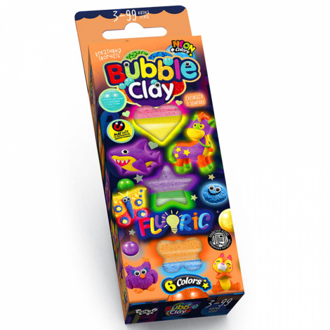 Креативна творчість "BUBBLE CLAY "FLUORIC" 6 кольорів укр. Danko toys BBC-FL-6-01U,02U