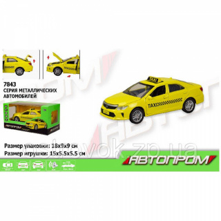 Машина метал 7843 "АВТОПРОМ" 1:32-36 TAXI, світло, звук, у коробці 18*9*9см