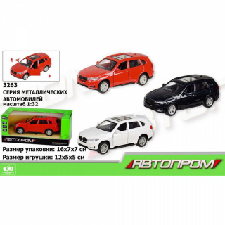 Машина метал 3263 "АВТОПРОМ" 1:32, 3 кольори, відчиняються двері, в коробці 16*7*7см