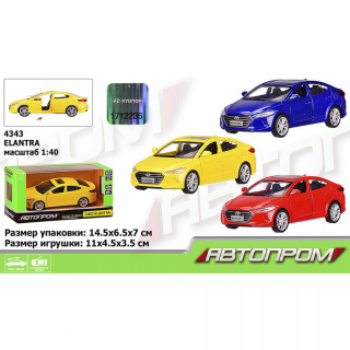 Машина метал 4343 "АВТОПРОМ" 1:40 HYUNDAI ELANTRA, 3 кольори, відчиняються двері, в коробці