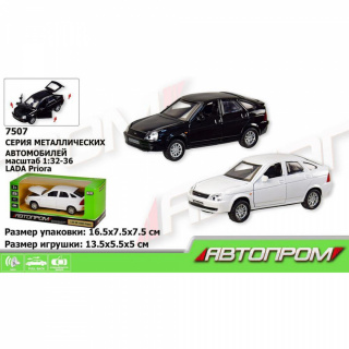Машина метал 7507 "АВТОПРОМ" 1:32-36 LADA PRIORA, 2 кольори, світло, звук, у коробці