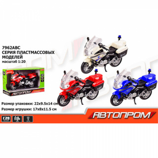 Мотоцикл 7962ABC "АВТОПРОМ" світло, звук, 3 кольори, у коробці 22*14*9,5см