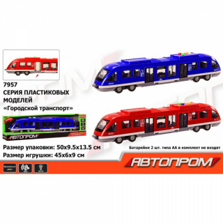 Електропоїзд 7957 "АВТОПРОМ" 2 кольори, світло, звук, у коробці 50*9,5*13,5см